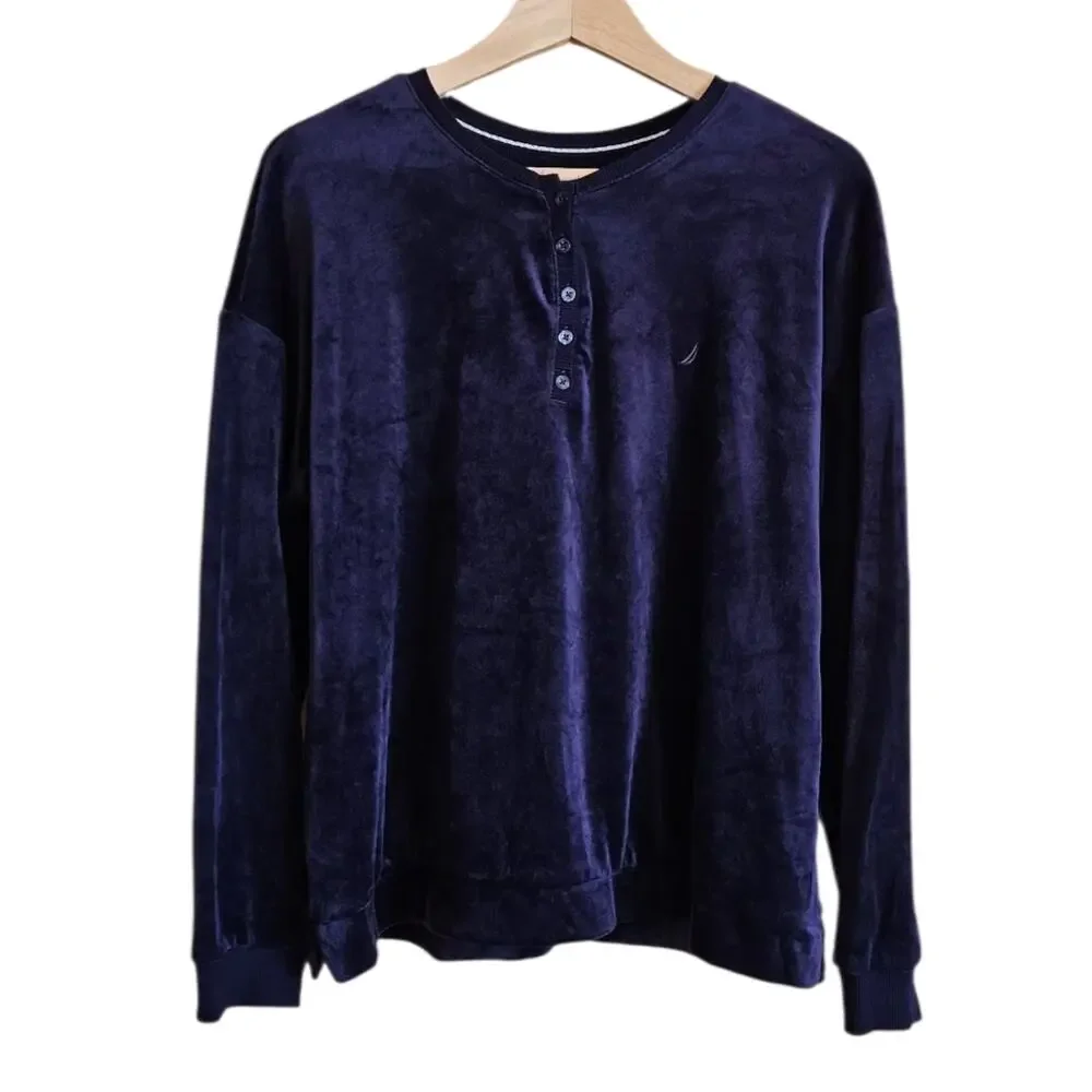 Nautica Fleece Top Sleepwear Soft Shirt Navy Women's Large